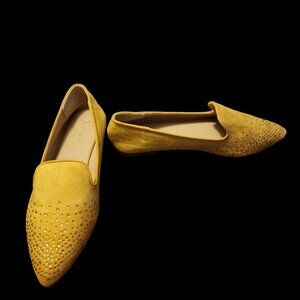 Size 11 Olivia + Kate "Smoker" Gold Nubuck Leather Embellished Flats Pointy Toes